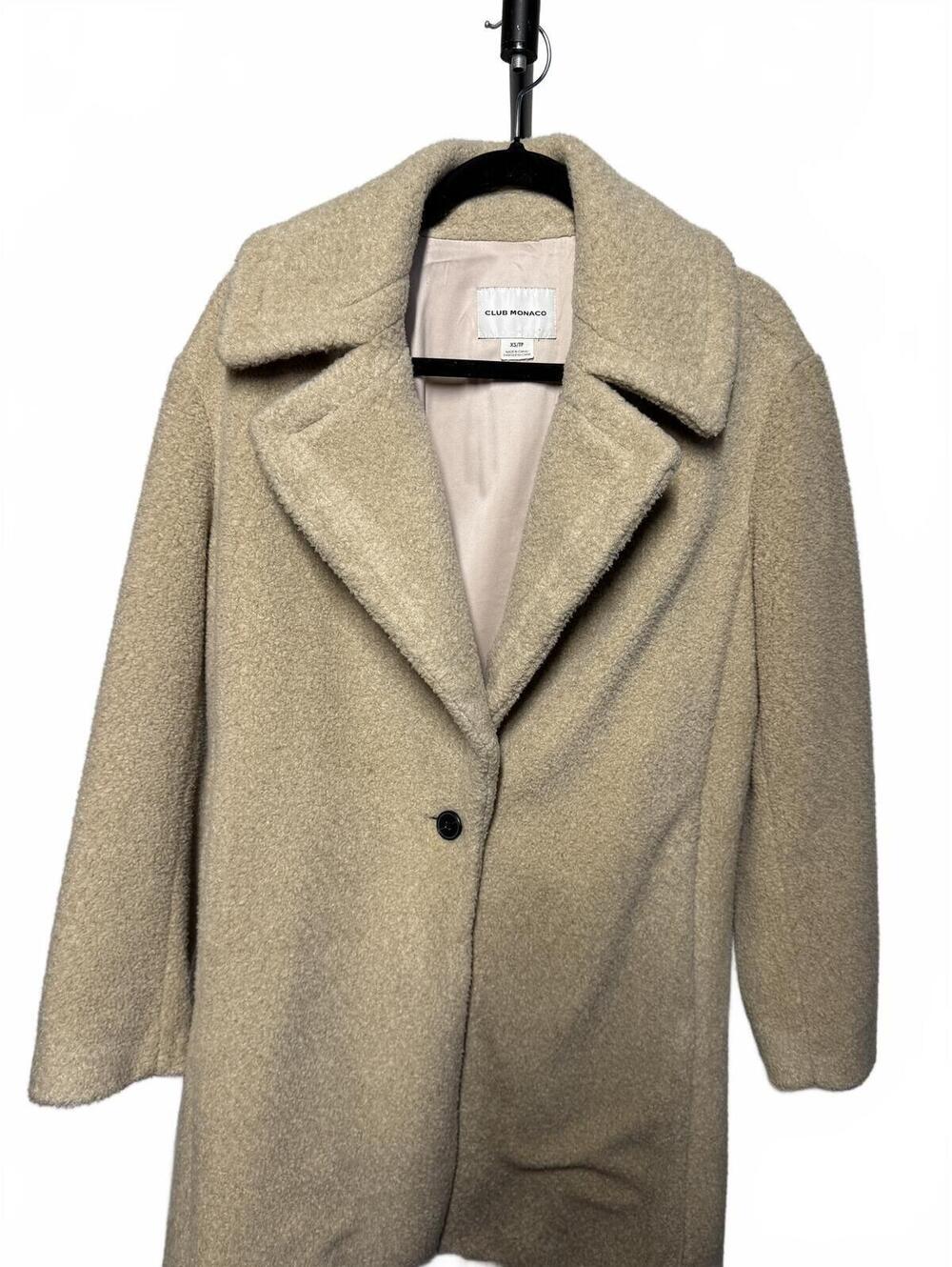 Club Monaco Beige Bouclé Wool-Blend Coat